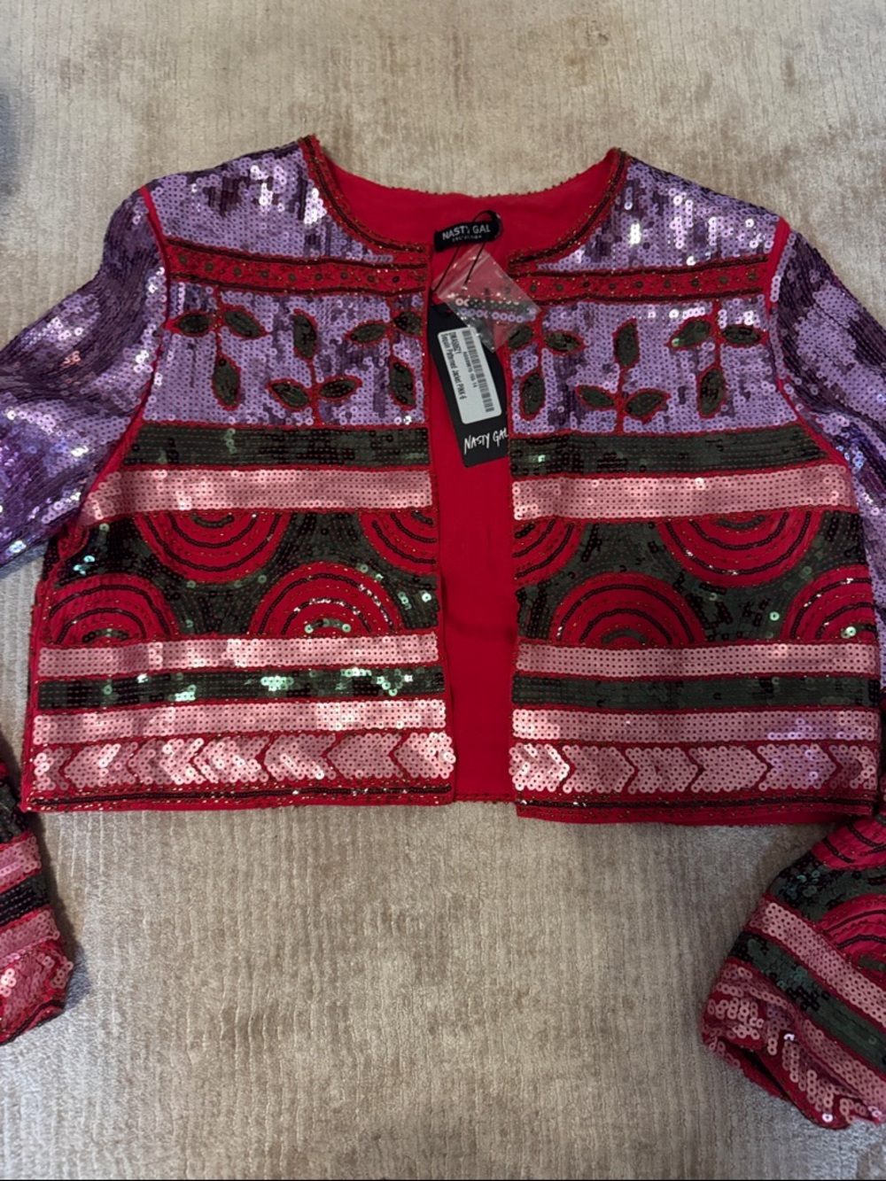 Nasty Gal Red, Purple & Black Sequin Cropped Jacket